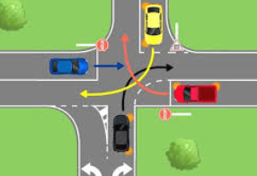 Stop before the intersection and wait until the traffic ahead
moves on